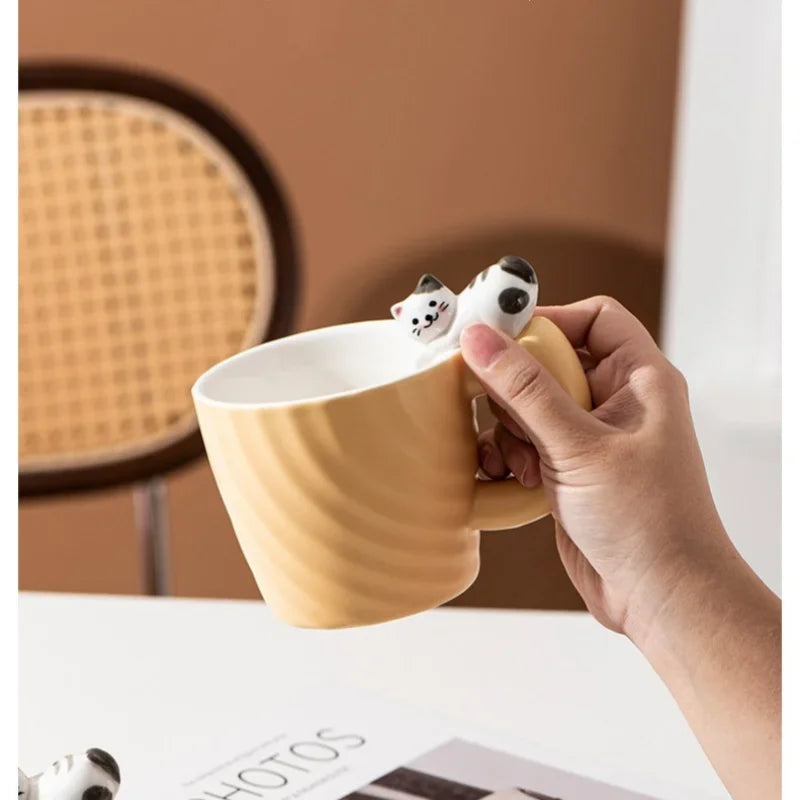Creative Cartoon Cat Ceramic Mug Cute Cat Cup Children's Milk Breakfast Home Office Coffee Cups Tea Cup Gift Frends Drinkware