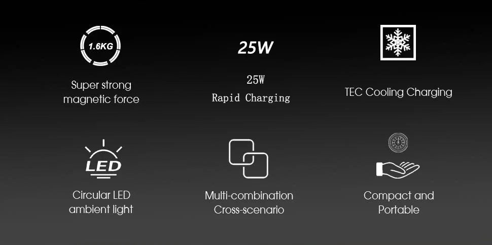 2025 Qi2.2 25w semiconductor-cooled mobile phone radiator, portable magnetic wireless charger with RGB lights.