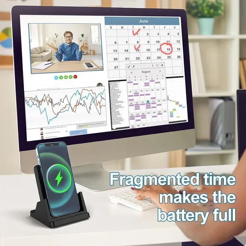 15W Wireless Charger Pad Stand Desktop Ultra-thin Mobile Phone Fast Charging Dock Station For iPhone 15 14 13 12 Samsung Xiaomi