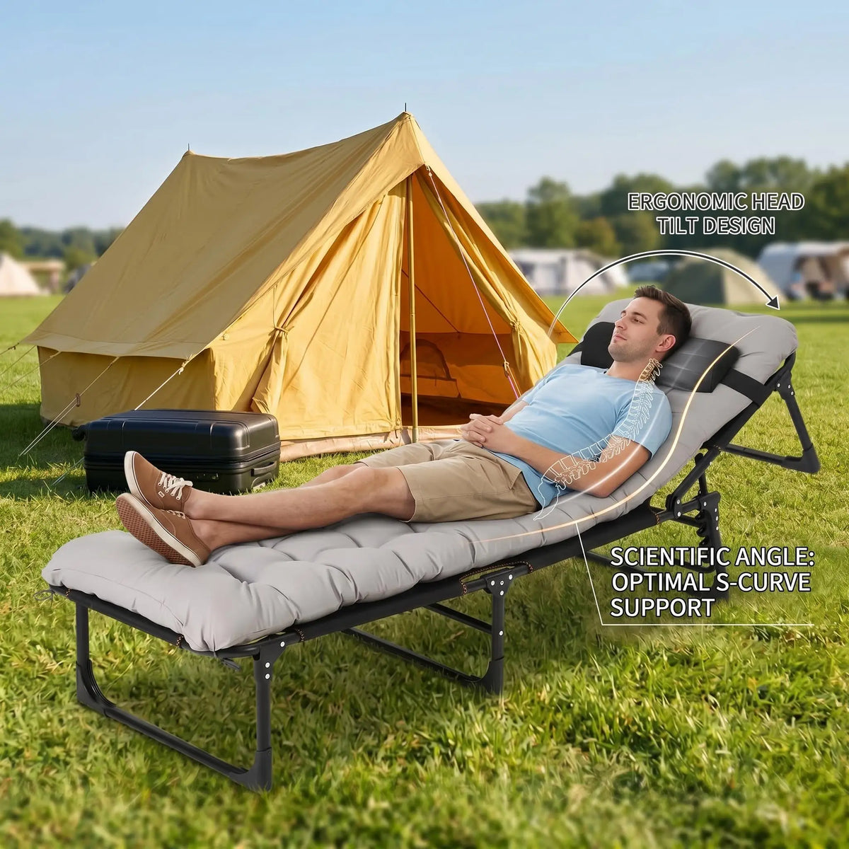 Heavy-Duty Tri-Fold Camping Cot With Mattress