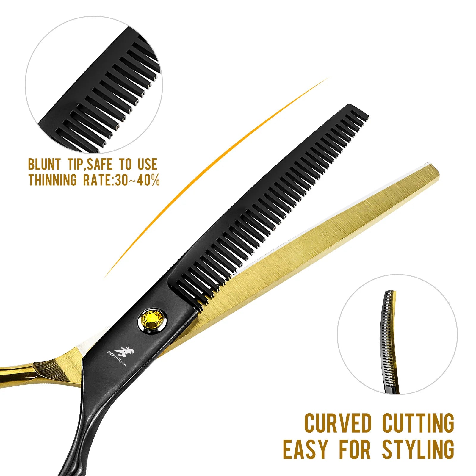 Grooming Scissors Japan Stainless 6.5" Professional Pet Scissors Curved Chunker Scissors for Groomer Bend Down Thinning Shears