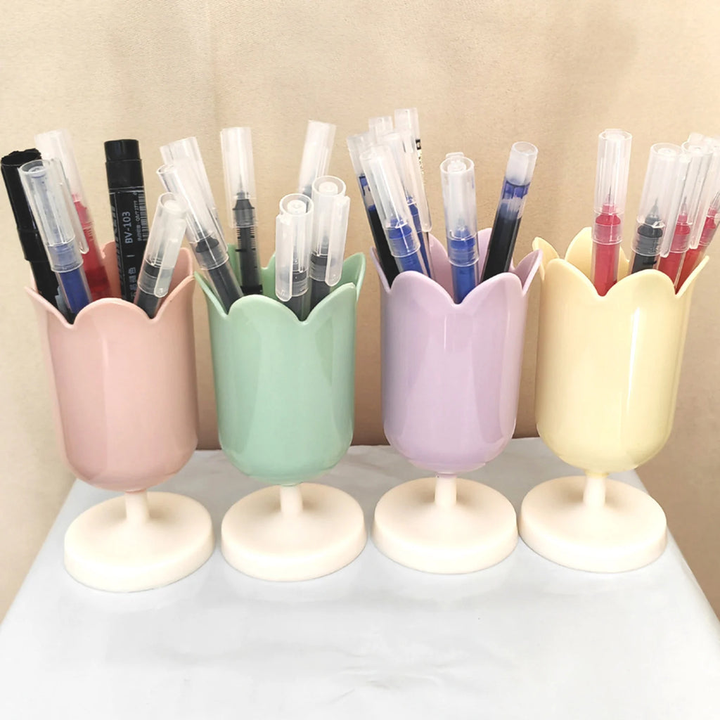 Sweet Tulip Shaped Pen Holders Creative Makeup Brush Holder Storage Box Gifts for Students Women Home School Desk Organizer