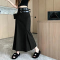 Women Double Belt Suit Skirts Korean Fashion High Waist Midi Skirt