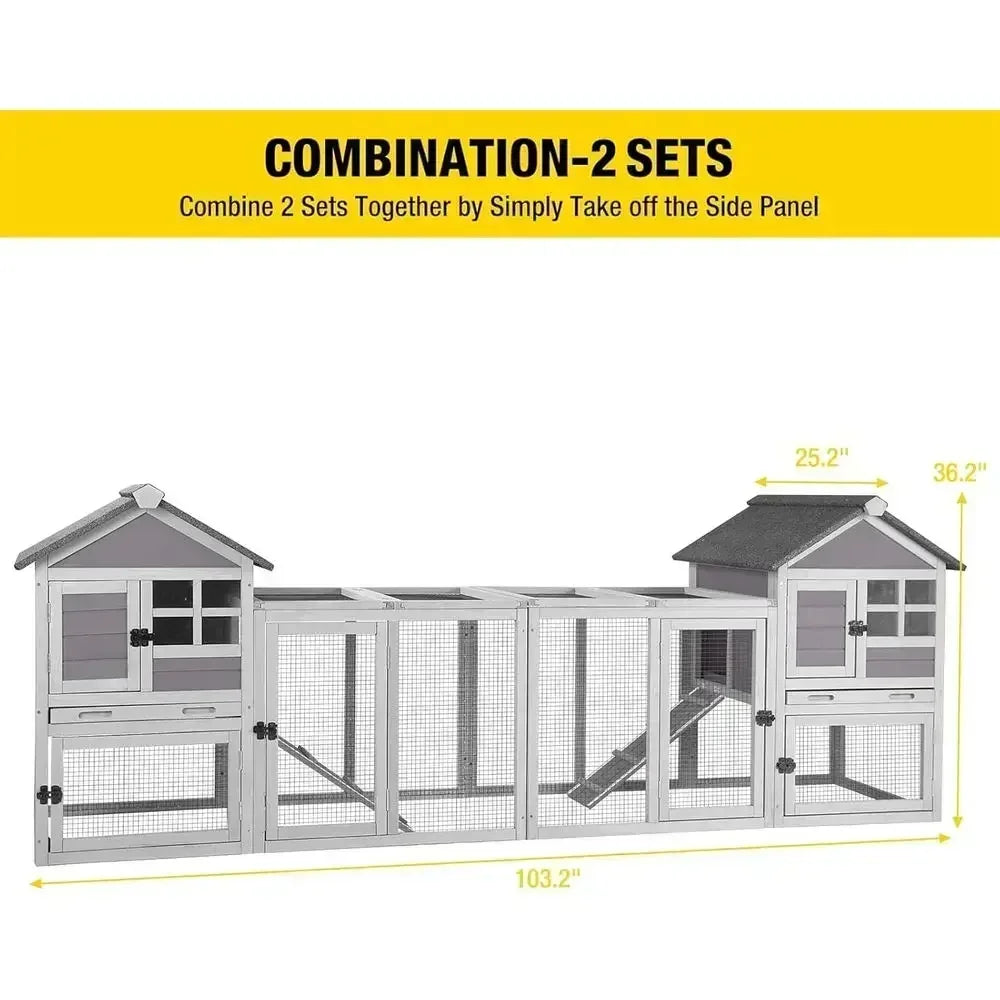 Large Outdoor Indoor Rabbit Hutch with Pull-Out Tray for Chickens, Bunnies, and Guinea Pigs (51.6L x 25.2W x 36.2H, Grey)
