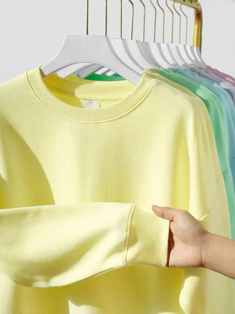 Streamgirl Cotton Basic Sweatshirt Women Oversized Yellow Pullovers Loose Casual Tops Spring Colorful Sweatshirts Women Pink