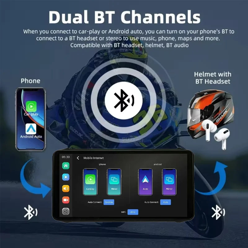 6.1 inch Motorcycle GPS Navigation IP67 Waterproof Wireless Carplay