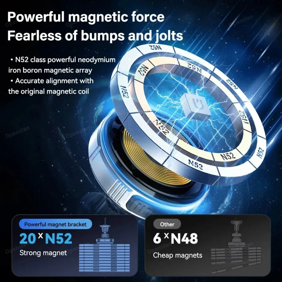 N52 Magnetic Car Wireless Charger Retractable USB C Cable Phone Cooling Holder For Magsafe iPhone 16 15 14 Pro Max Fast Charging