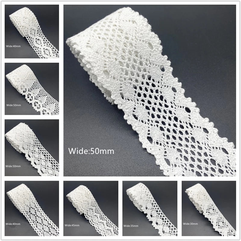 10mm-50mm 2yards White 100%Cotton Lace Ribbon For Apparel Sewing Fabric Trim Cotton Crocheted Lace Ribbon Handmade Accessories