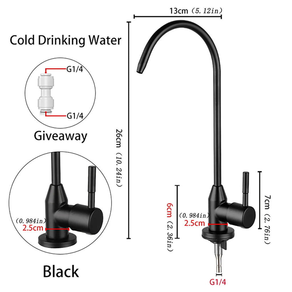 ULA 1/4"Kitchen Faucets Direct Drinking Tap Stainless Steel Water Purifier Faucet Single Cold Water Sink Faucet Filter Faucet