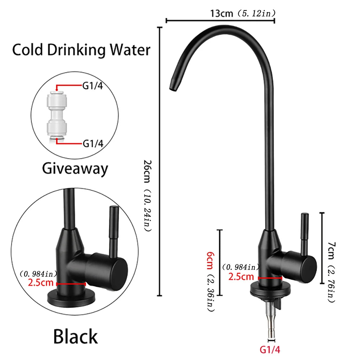 ULA 1/4"Kitchen Faucets Direct Drinking Tap Stainless Steel Water Purifier Faucet Single Cold Water Sink Faucet Filter Faucet