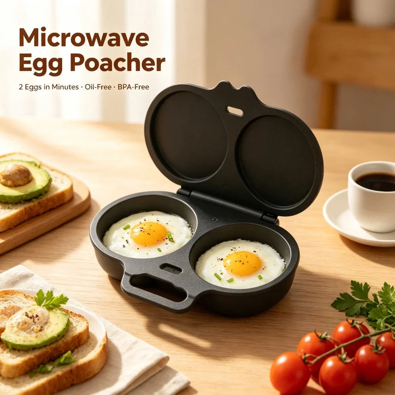 Microwave Egg Poacher Dual Cavity Breakfast Maker with Lid Handle