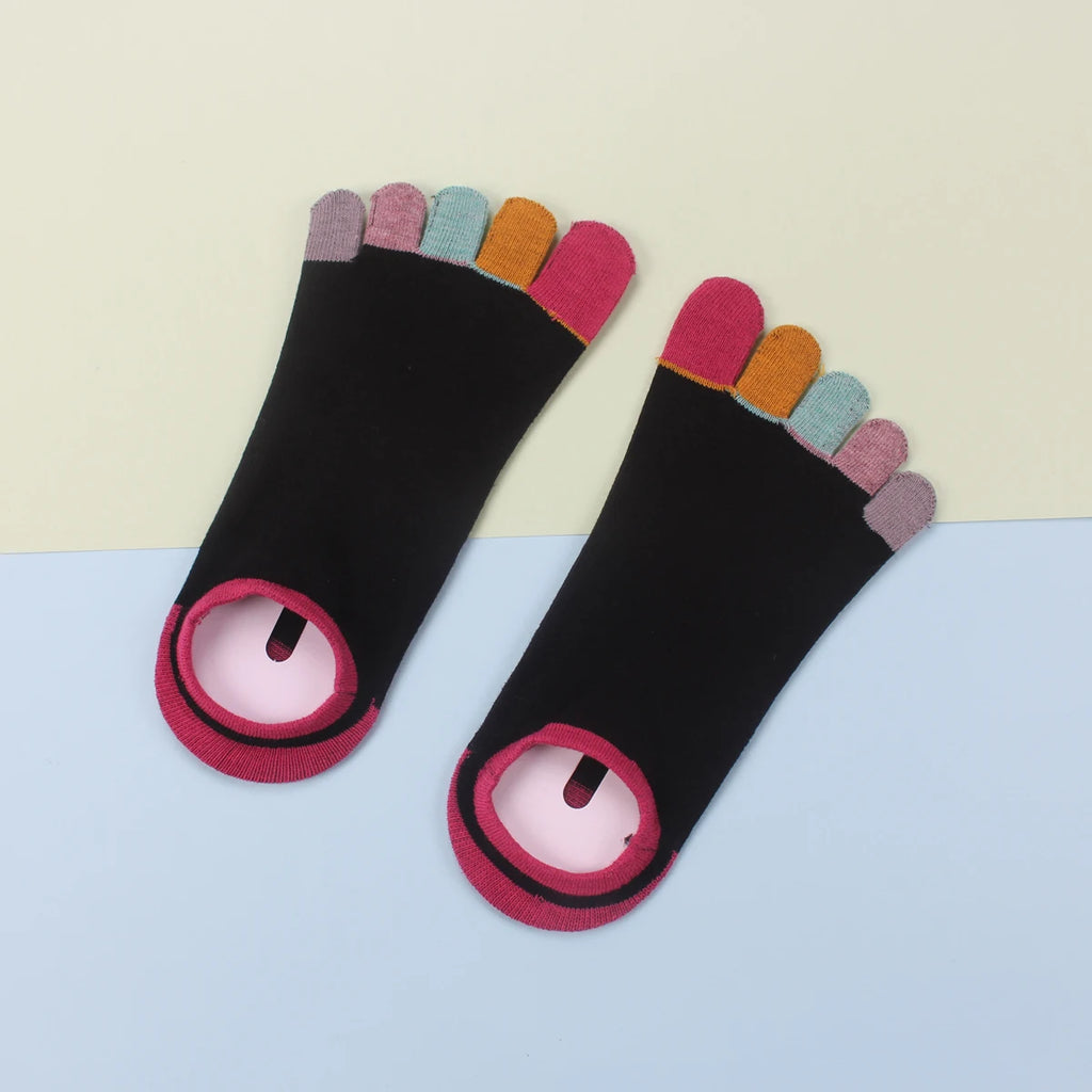 1/5Pairs Women Sports Toe Socks with Separate Fingers High Tube Five Finger Cotton Crew Socks Yoga High Quality