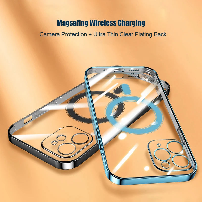 Luxury Plating Silicone Magnet Case For iPhone 14 13 12 11 Pro Max 12 13Mini Wireless Charger Magsafing Electroplate Soft Covers