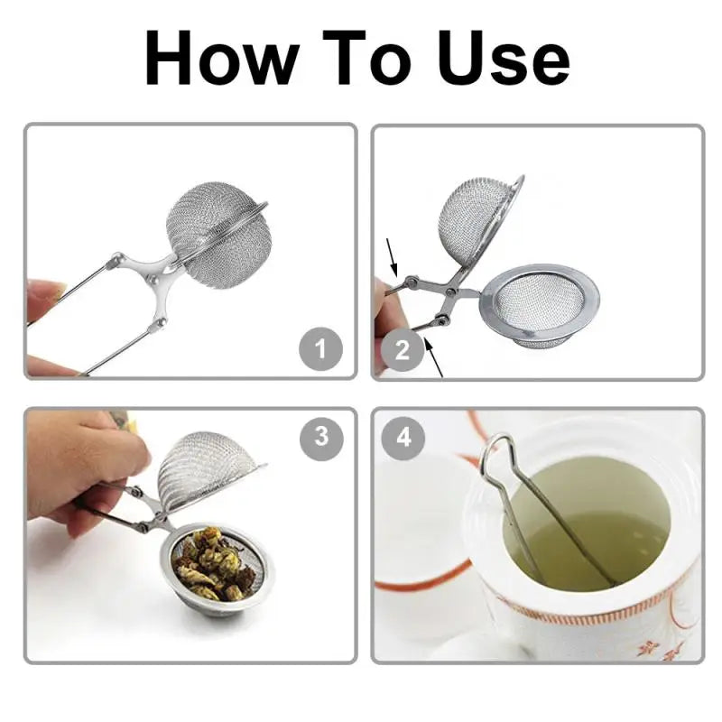 1-4pcs Reusable Steel Tea Infuser Sphere Mesh Tea Strainer Filter Herb Kitchen Gadget Handle Diffuser Coffee Tea Infuser Handle