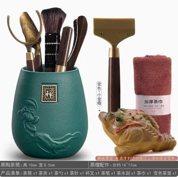 Kungfu Tea Set Accessories, Tea Ceremony, Six Gentlemen Whole Set, Black Sandalwood, Solid Wood Tea Clip, Bamboo Tweezers