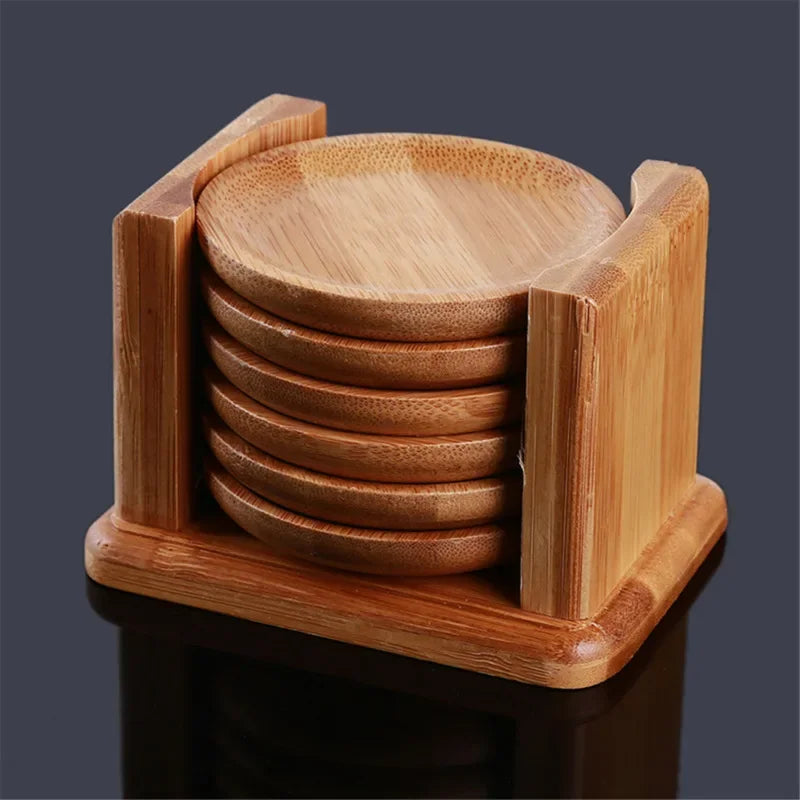 6PCS Round Shape Bamboo Coaster Cup Rest   for Glass Cups Tea Cup Coffe Mug Bottle Water Holder Natural Home Decor