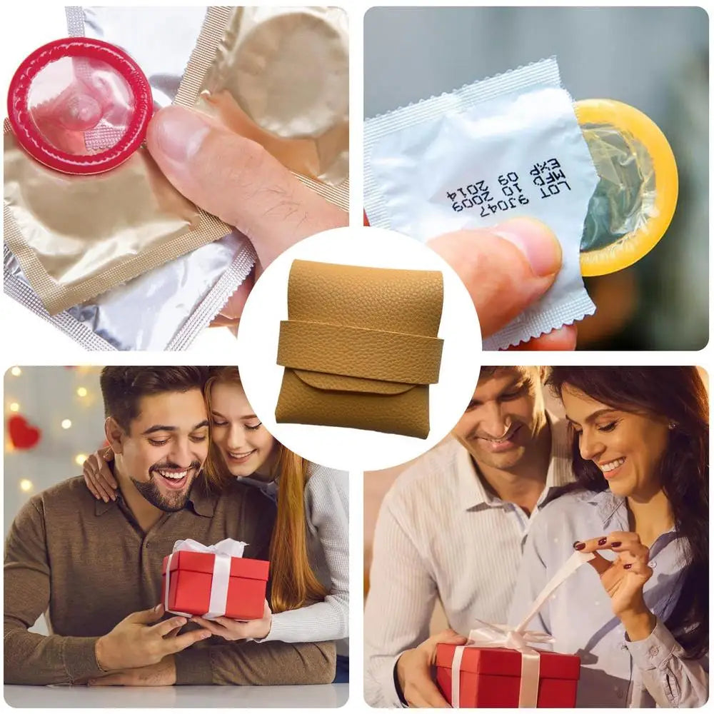 Condom Holder Elegant PU Leather Small Purse Discreet Pocket/Purse/Travel Carrying Case Securely Holds And Protects 3-4 Condoms