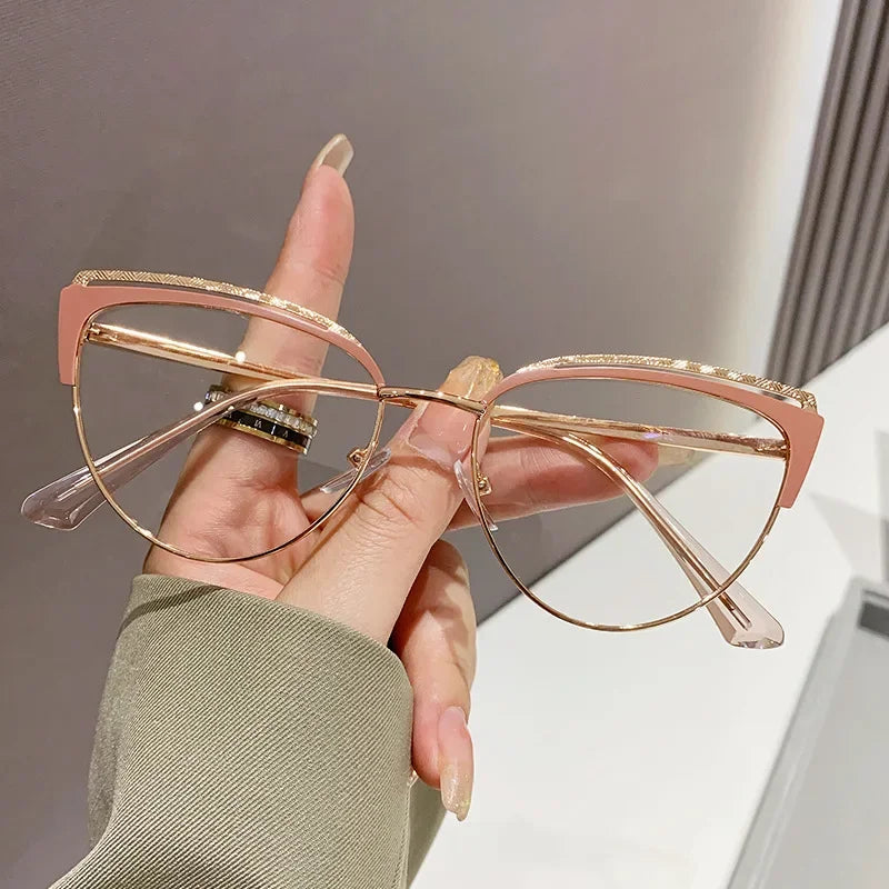 2024 Anti-blue Light Women Cat Eye Eyewear Luxury Metal Frame Oversized Optical Spectacle Eyeglasses Female Vintage Glasses