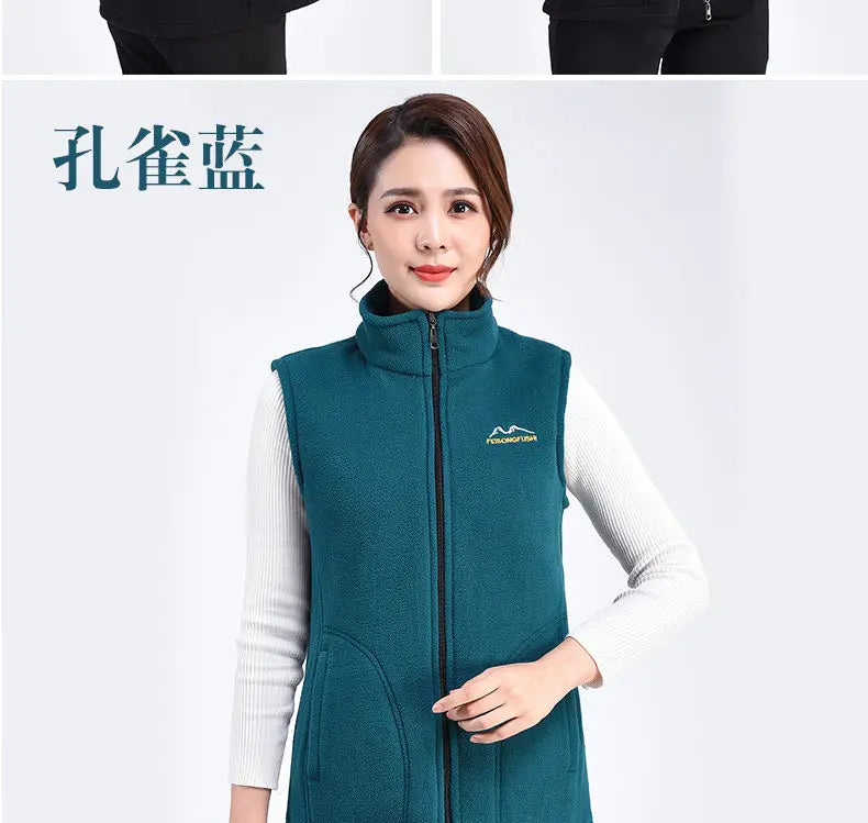 Autumn Winter Fleece Vest Women Stand Collar Zipper Sweatshirt Sleeveless Cardigan Warm Waistcoat Solid Tankcoat Women Clothing