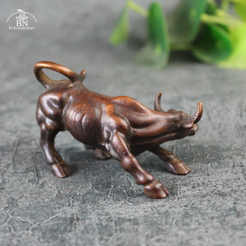 185g Wall Street Brass Bull Animals Statue Handmade Home Decor Ornaments Crafts Copper Miniatures Figurines Desk Decoration Gift
