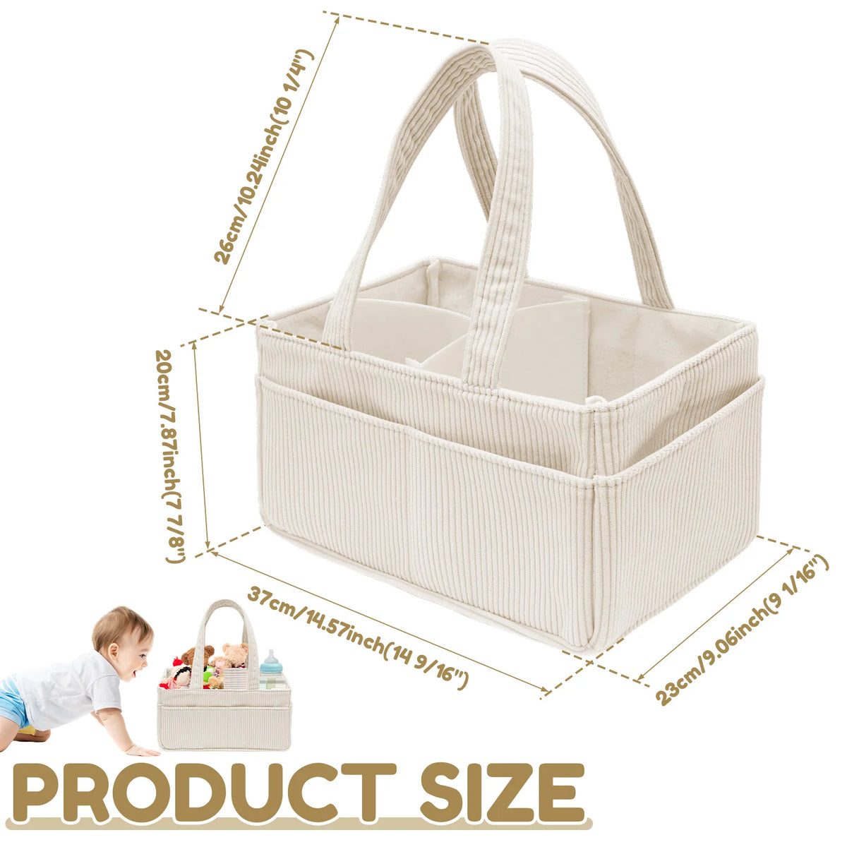 Corduroy Baby Diaper Caddy Organizer