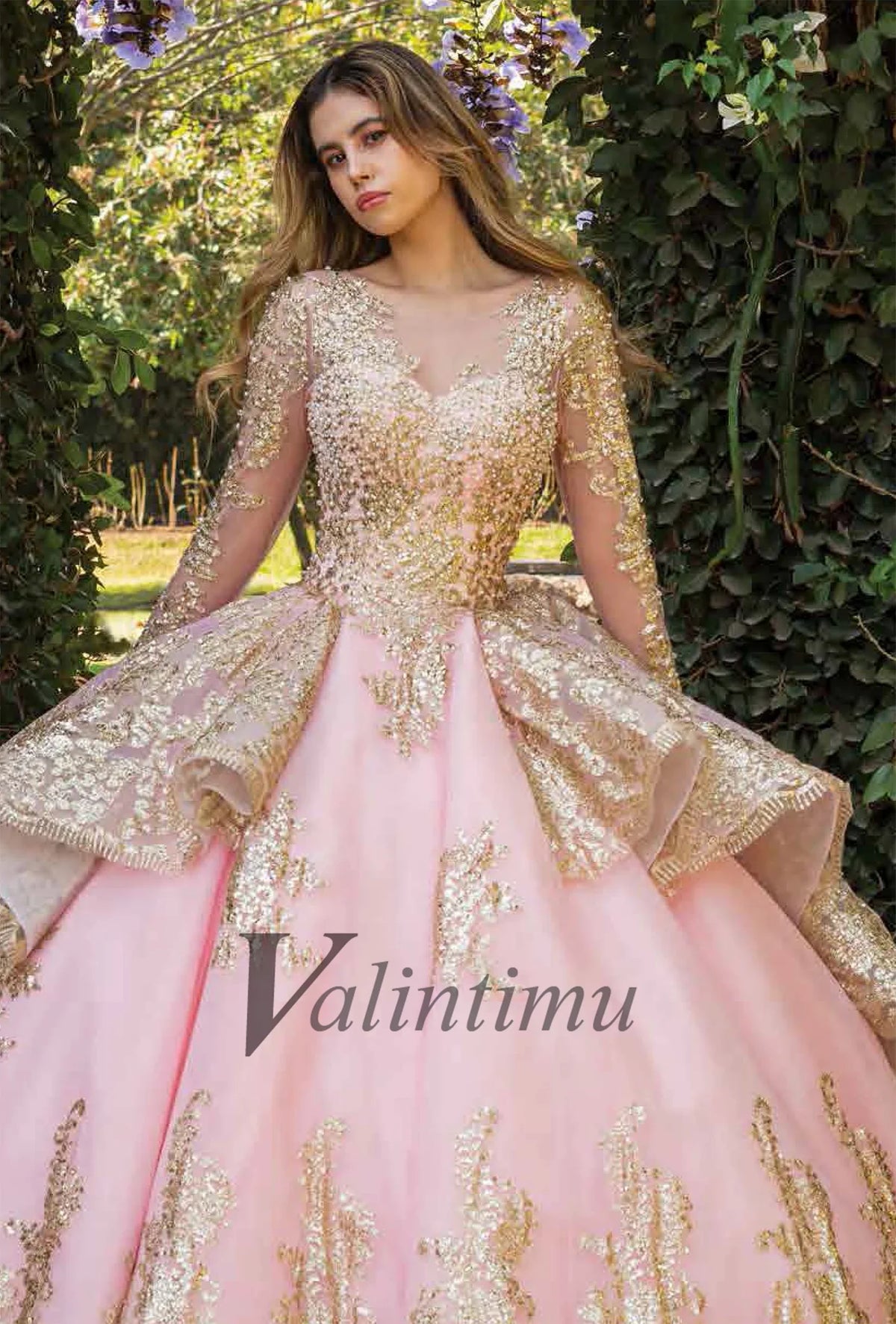 Valintimu Luxurious O-neckline Quinceanera Dresses for Girl Long Sleeves Lace Appliques Corset Vestidos De 15 Anos Customized