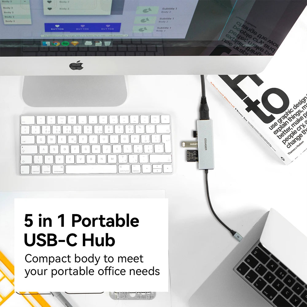 Essager USB C Type C Cable Hub Extender High Speed USB 3.0 2.0 SD