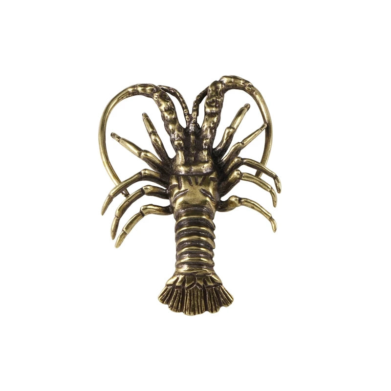 Brass Artificial Simulation Animals Lobster Miniature Figurines Lifelike Crayfish Shrimp Doll Toy Vintage Tea Pet Desktop Decor