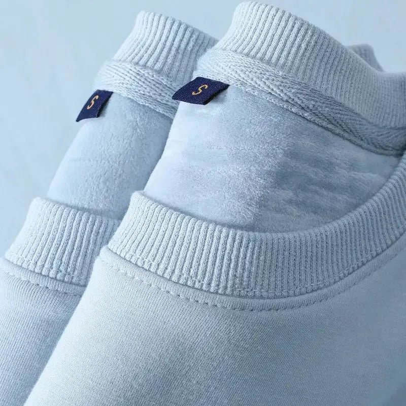 600G Pure Cotton Plush Thickened Sweatshirt Thin Plush Heavyweight Solid Round Neck Sweater Autumn Winter Warm Sweater