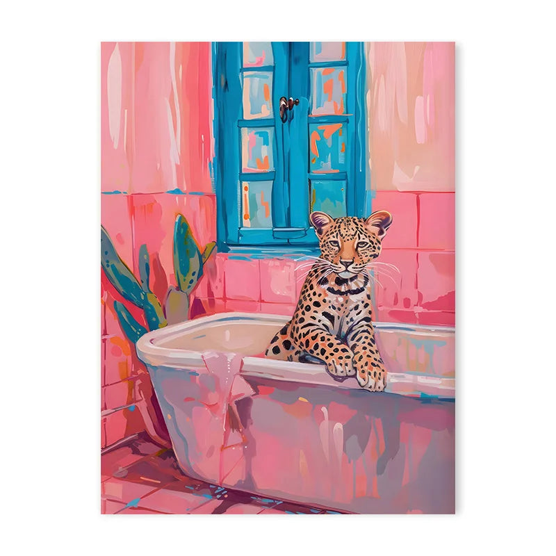 Colorful Bathtub Animal Tiger Zebra Black Cat Aesthetic Canvas Painting Nordic Bathroom Wall Art Poster Living Room Home Decor