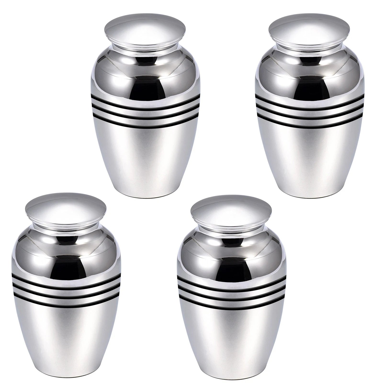 Silver Beautiful Small Mini Keepsake Urn for Human or Pet Ashes, Set of 4, Hard Metal Cremation Urns, Mini Funeral Urns
