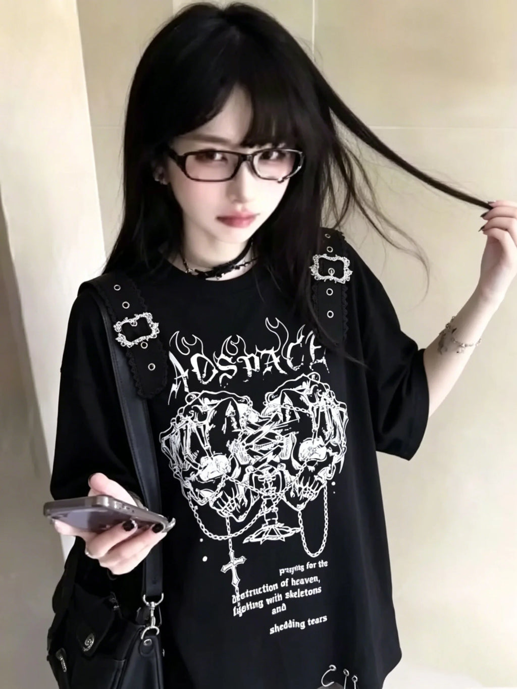 2000s Yabi Hottie Gothic Dark Vintage Tops Subculture Y2K Print