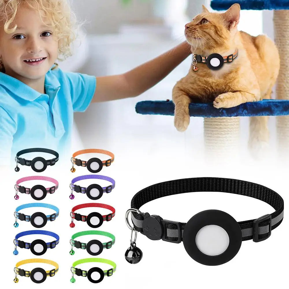 Pet Cat GPS Protective Sleeve With Bell Cute Reflective Cat Collar Address Night Tracking Cover Anti-Lost Cat Necklace