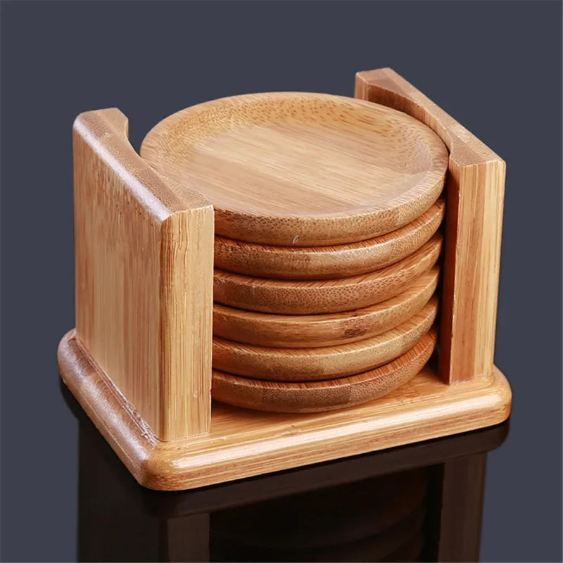 6PCS Round Shape Bamboo Coaster Cup Rest   for Glass Cups Tea Cup Coffe Mug Bottle Water Holder Natural Home Decor