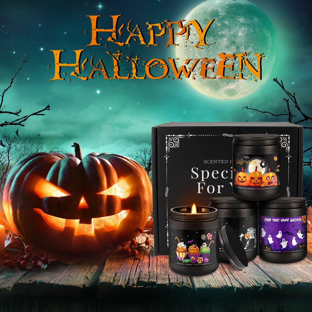 Halloween Candles, 4-Pack, 7oz