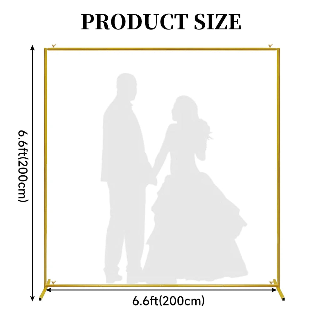 6.6FT/4.9FT Gold Wedding Arch Stand Square Balloon Arch Metal Backdrop Frame Birthday Party Ceremony Baby Shower Decor Holder