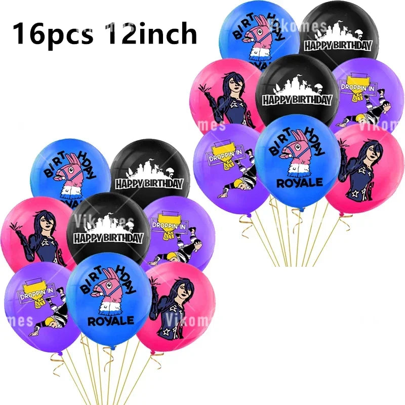 Fortnite Balloons Shooting Game Ballons Boy Girl Happy Birthday Banner Party Decoration Alpaca Llama Tableware Cake Topper Toy