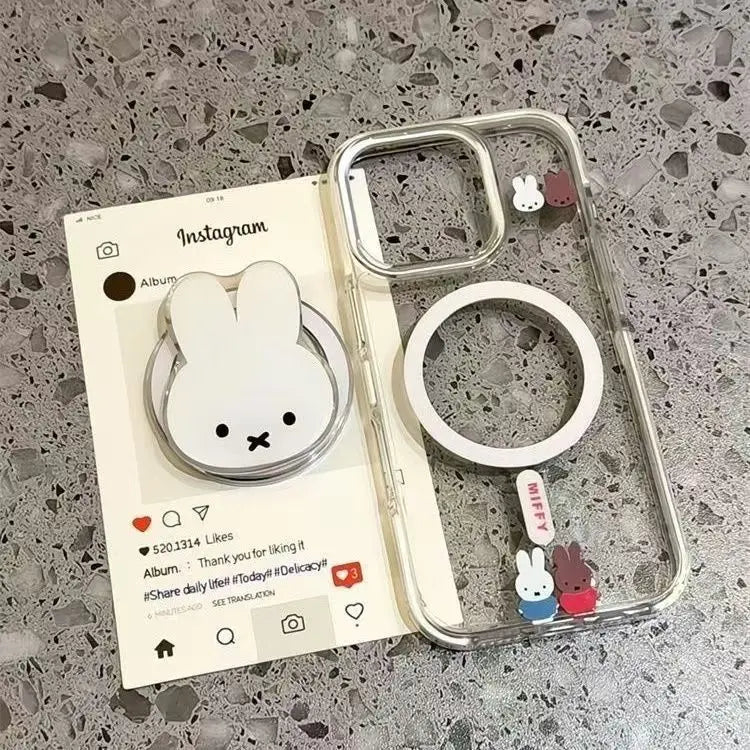 Kawaii Miffy Rabbit Magnetic Phone Stand Cartoon Telescopic Portable Stand Magnetic Mobile Phone Airbag Stand Girl Birthday Gift