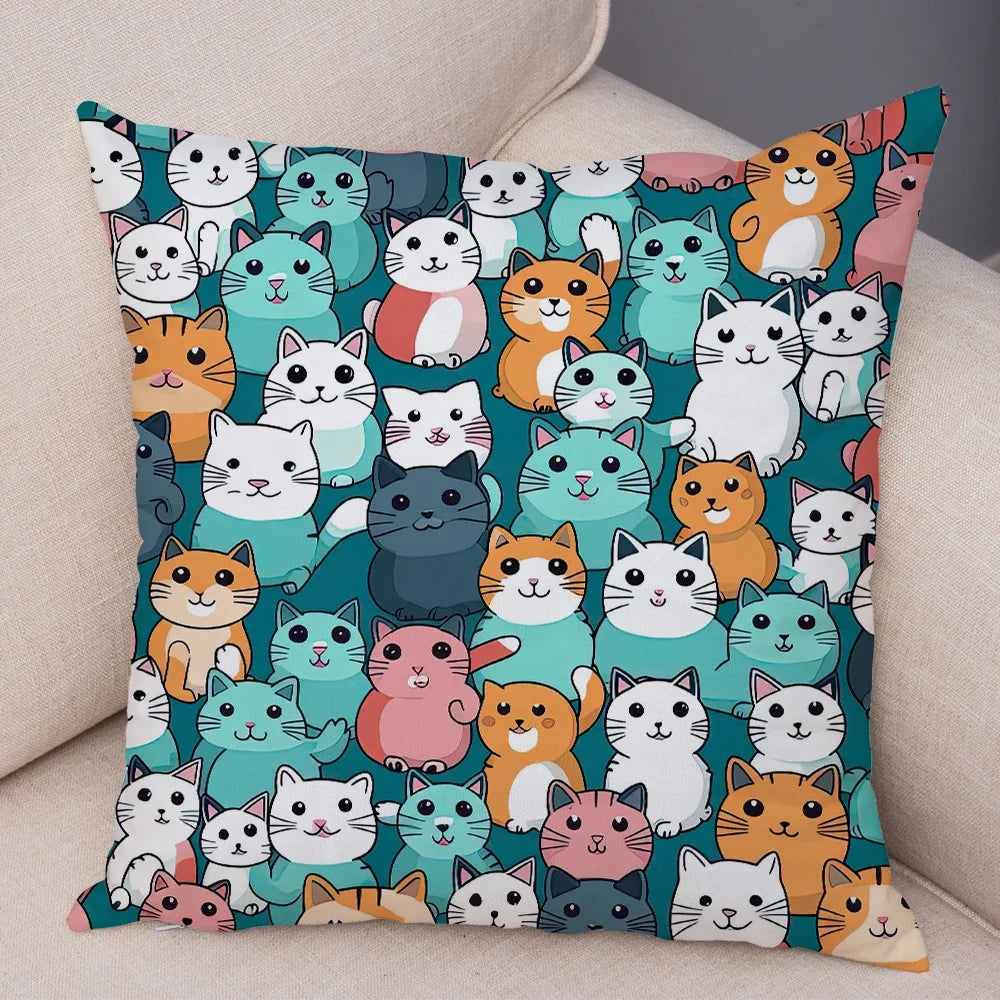 Cute Pet Hello Cat Cushion Cover Double Print Soft Plush Pillowcase for Sofa Home Car Decor Cartoon Animal Pillows Case 45x45cm