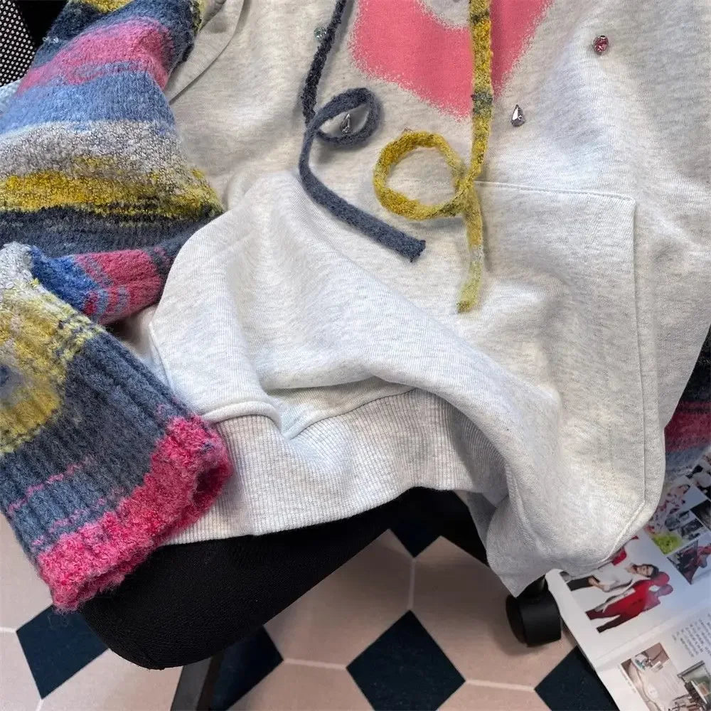 Rhinestone Hooded Sweatshirt for Women Graphic Woman Tops Glitter Baggy Loose Sequin 2025 Trend Hoodies Korean Fashion Novelty M