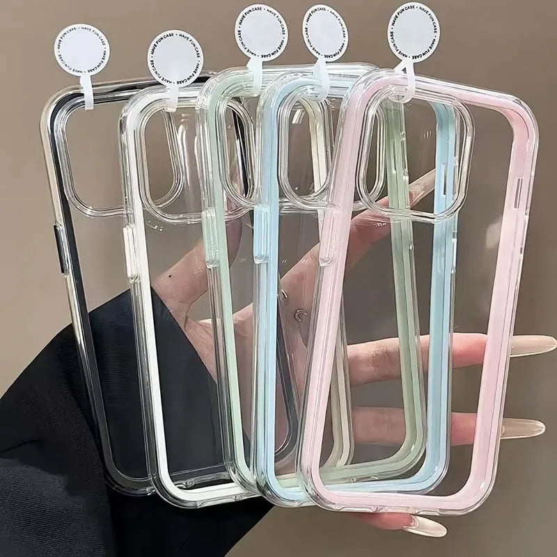 Luxury Candy Color Frame Clear Back Phone Case For iPhone 17 Air 16 15 14 13 12 18 Pro Max Plus Acrylic Shockproof Bumper Cover