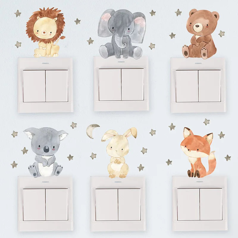 Cute Bear Moon Star Wall Stickers for Kids Rooms Girls Boys Baby Room Decoration Kawaii Cartoon Animal Nursery Wallpaper Vinyl