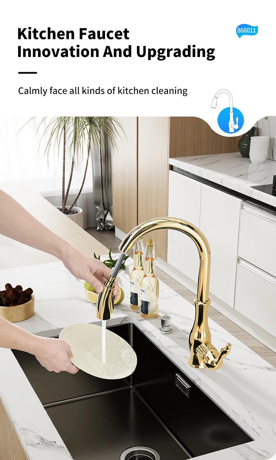 Kitchen Faucets Silver Single Handle Pull Out Kitchen Tap Single Hole Handle Swivel 360 Degree Water Mixer Tap Mixer Tap 866011
