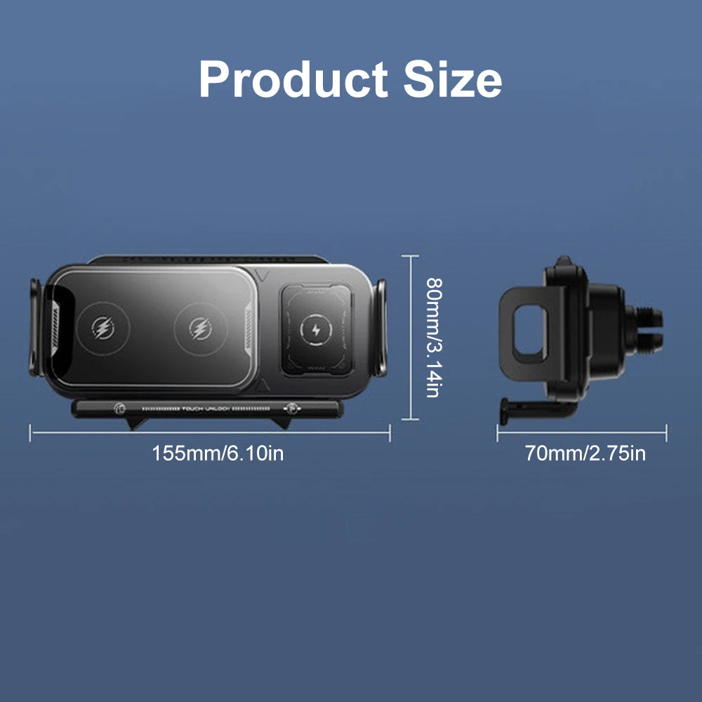 Dual Coil Foldable Phone Holder 2 in 1 Car Wireless Charger Phone Holder 15W Fast Charger Universal One Key Rotating Phone Stand