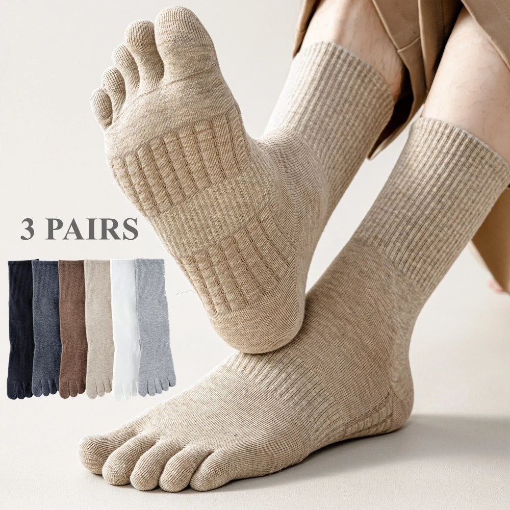 3 Pairs Five Finger Socks Men Anti-slip Sports Athletic Crew Socks Men High Quality Cotton Toe Socks Basketball Middle Tube