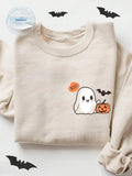 Cute Ghost Boo Sweatshirt Women Kawaii Halloween Crewneck Beige Pumpkin Graphic Pullover Fall Fleece Clothes Loose Fitting