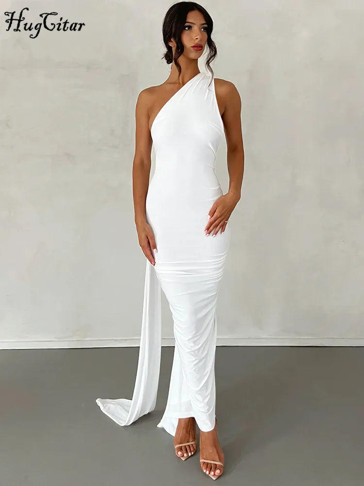 Hugcitar One Shoulder Backless Adjustable Scarf Loop Ruched Sexy