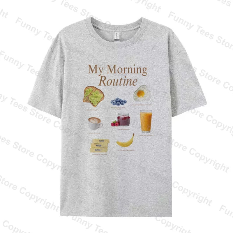 Y2k Aesthetic Breakfast T-Shirts for Women 2026 Summer Oversized Cotton Graphic Tees Cute Foodie Shirt Unisex Fashion Streetwear