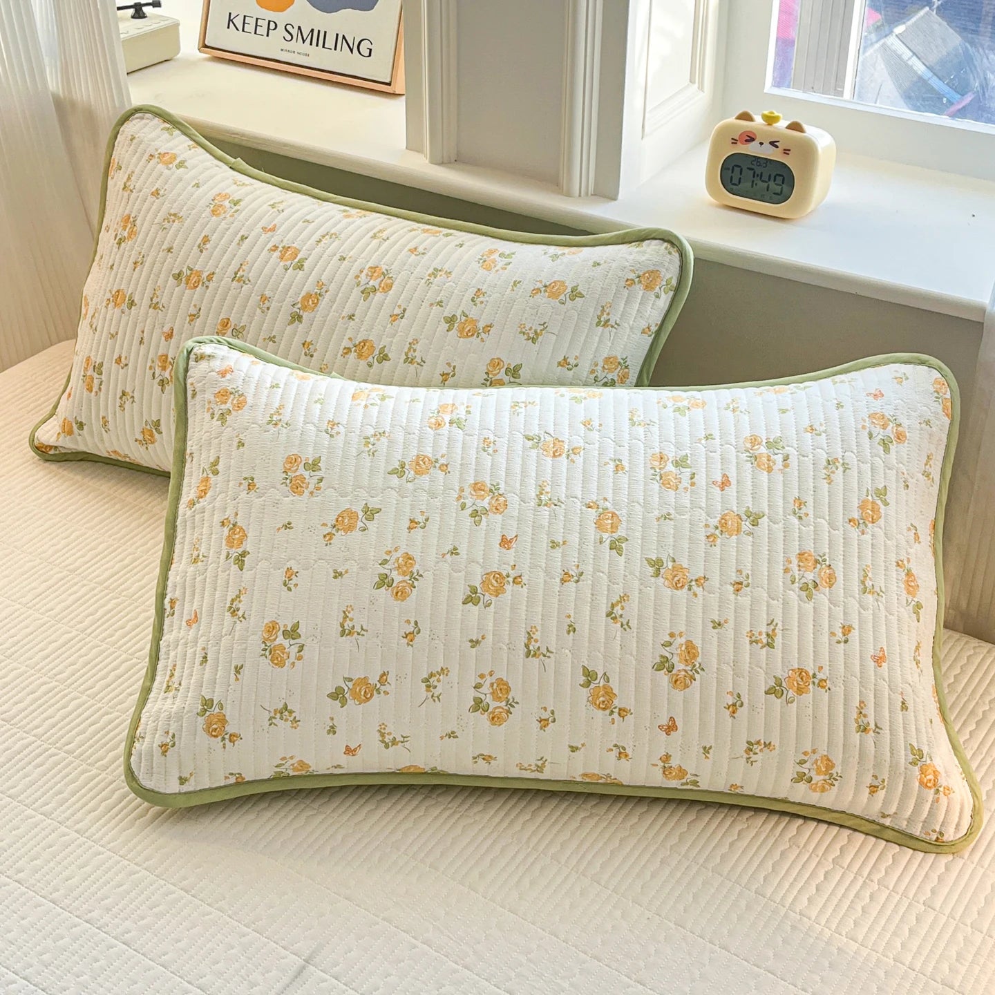 Thickened Quilted Bedspread for Single Double Bed Floral Soft Breathable Summer Quilt Machine Washable Dust-proof Bed Cover Set