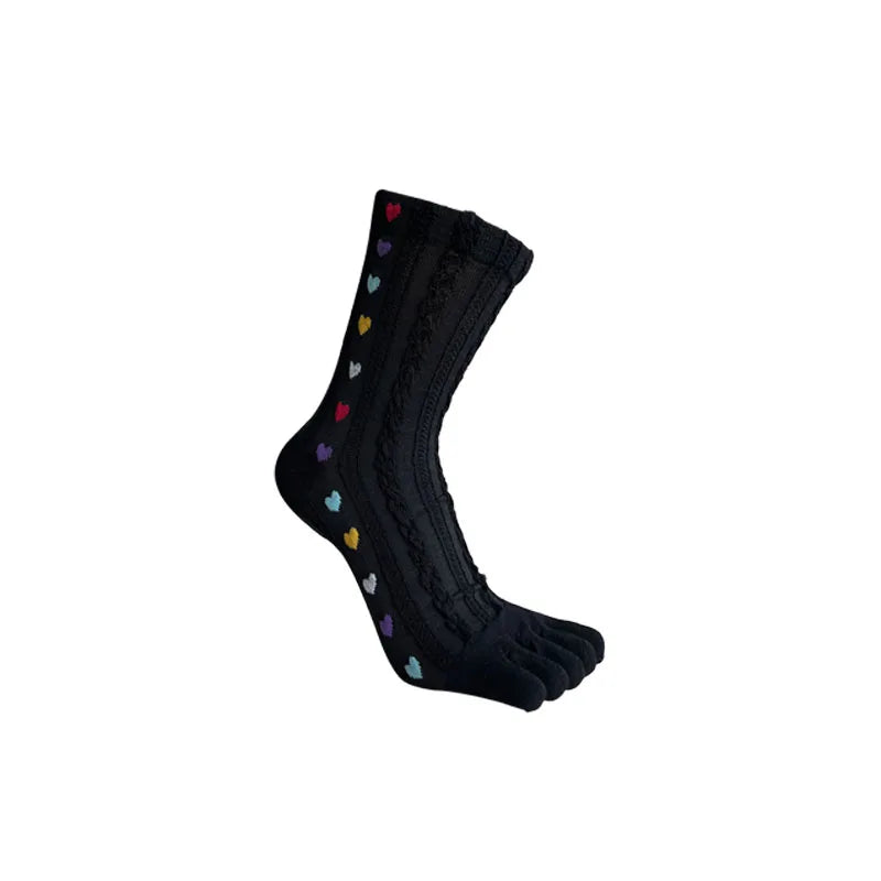 Cute Short Toe Socks Women Girl Cotton Striped Cat Love Fashion Sweat-Absorbing Anti-Bacterial Breathable Warm Five Finger Socks